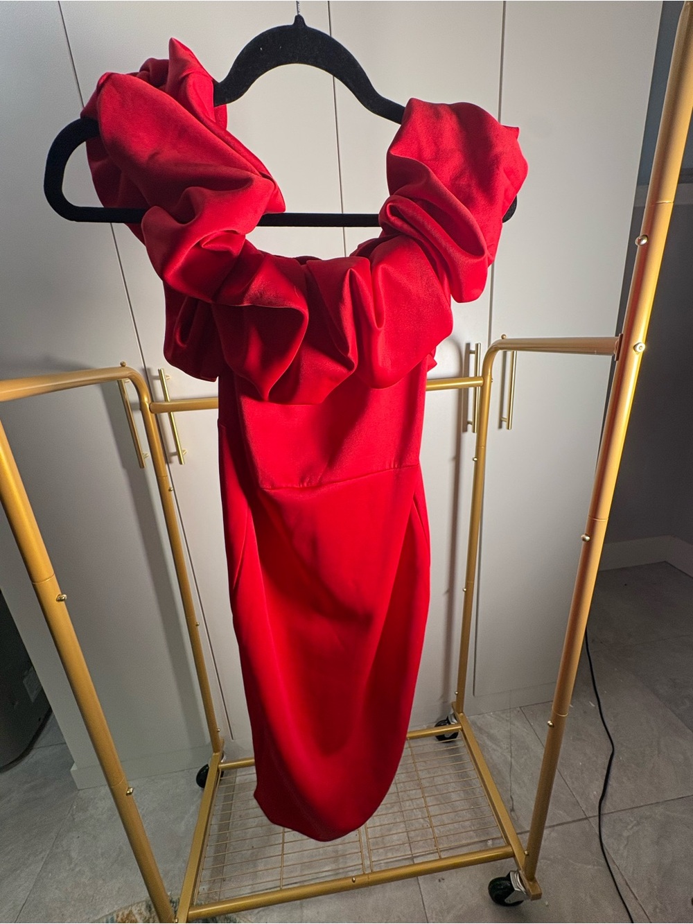 Boohoo Red One-Shoulder Ruffle Bodycon Dress